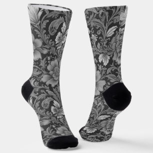 Monochrome Vintage Floral Pattern  Socks
