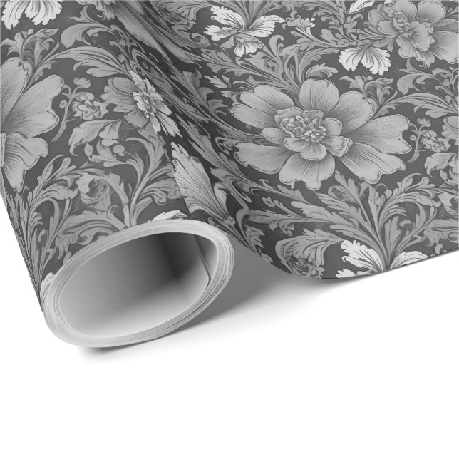 Monochrome Vintage Floral Pattern  Wrapping Paper (Roll Corner)