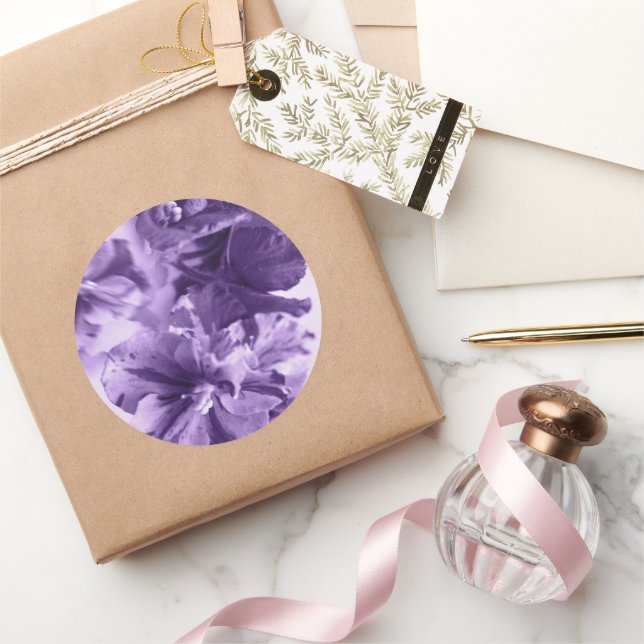 Monochrome Violets Classic Round Sticker (Gifting)