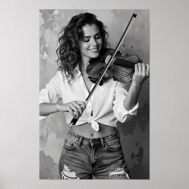 Monochrome Violin Melody and Grace Canvas Poster (Front)