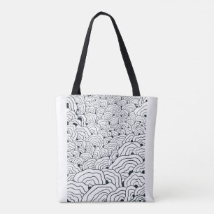 Monochrome Wave Pattern, Modern Abstract Line Art Tote Bag