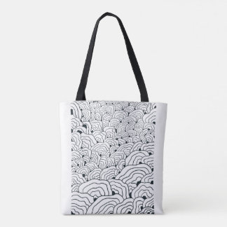 Monochrome Wave Pattern, Modern Abstract Line Art Tote Bag