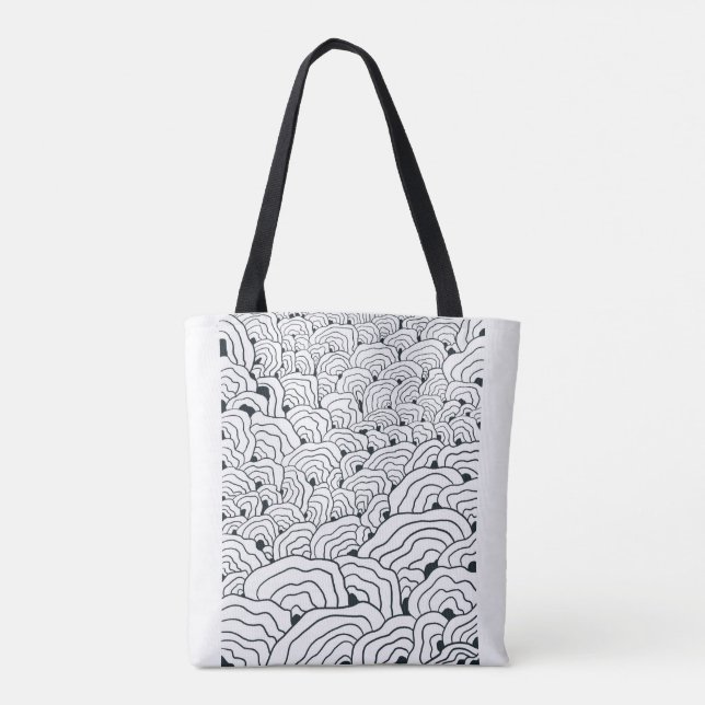 Monochrome Wave Pattern,  Modern Abstract Line Art Tote Bag (Back)