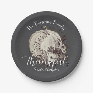 Monochrome Whimsical Autumn Pumpkin Thanksgiving Paper Plate