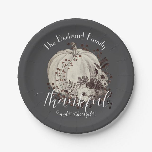 Monochrome Whimsical Autumn Pumpkin Thanksgiving Paper Plate (Front)