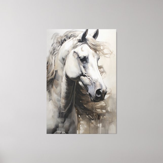 Monochrome White Horse | Large Wall Art Painting (Front)