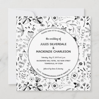 Monochrome Wild Flower Modern Wedding Invitation