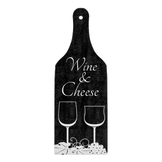Monochrome Wine & Cheese Paddle Cutting Board (Front)