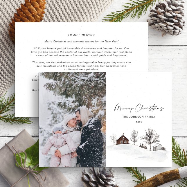 Monochrome Winter Annual Family Update Photo Holiday Card (Creator Uploaded)