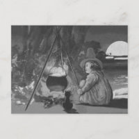 Monochrome Witch Black Cat Cauldron Full Moon