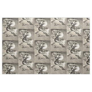 Monochrome Witch Full Moon Bat Broom Fabric