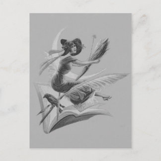 Monochrome Witch Raven Crescent Moon Postcard