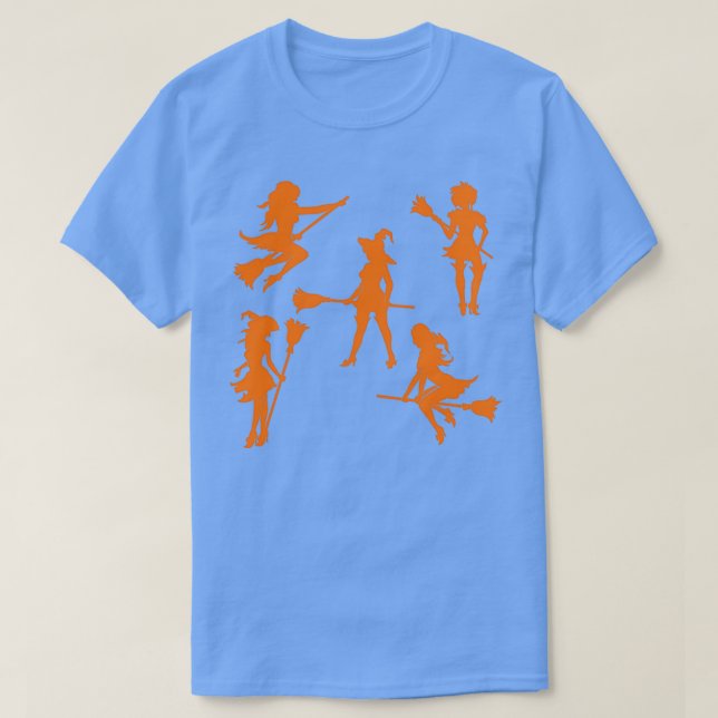 Monochrome Witch Silhouettes Halloween Trick or Tr T-Shirt (Design Front)