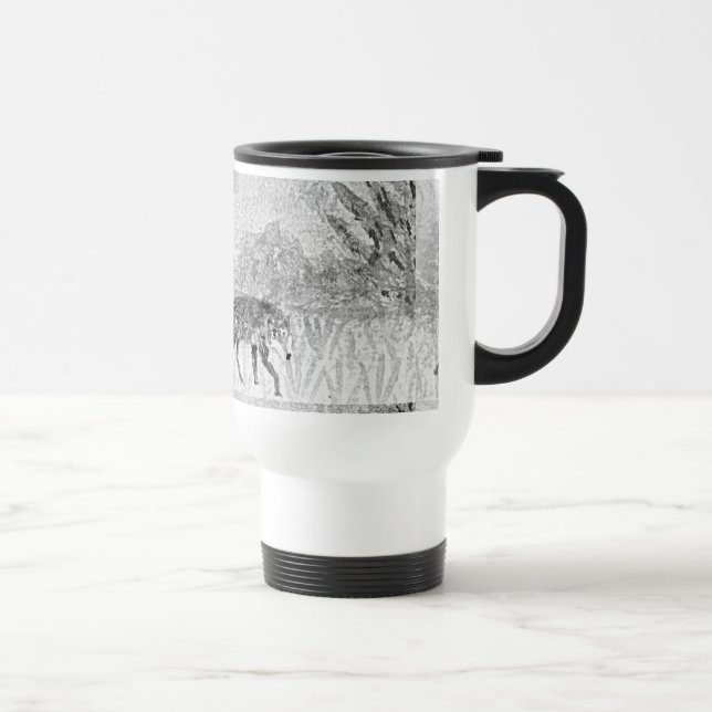 Monochrome Wolf Wild Animal Travel Mug (Right)