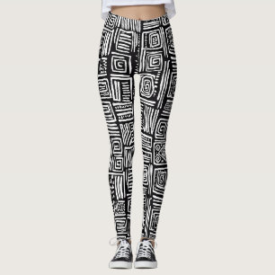 Monochrome Woven Line Black White Abstract Texture Leggings