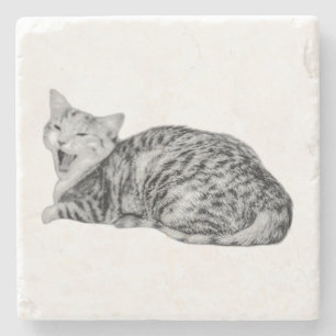 Monochrome Yawning Tabby Cat Coaster