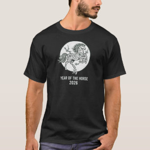 Monochrome Year of the Horse 2026 Line Art T-Shirt