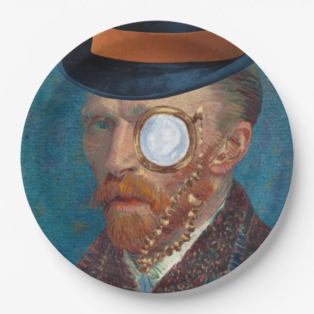 Monocle Van Gogh In Top Hat 9" Paper Plates (Front)