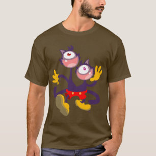 Monocular Cats in Tandem Walk Dark T-shirt