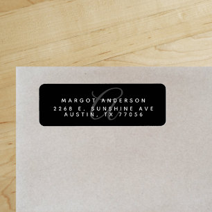 Monogoram Chic Stylish Black Return Address