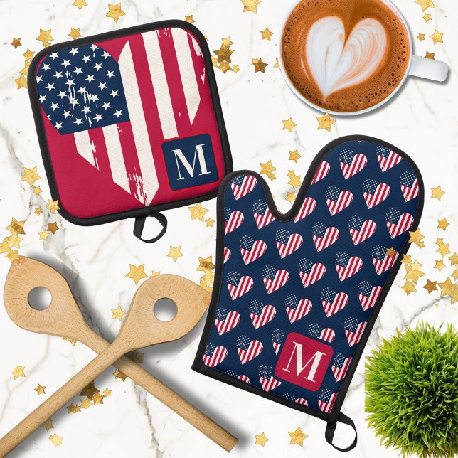 Monogram4th of July Independence Day Oven Mitt & Pot Holder Set (Creator Uploaded)