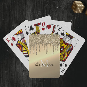 Monogram 14k Brass Gold Metallic Dripping Glitter Playing Cards
