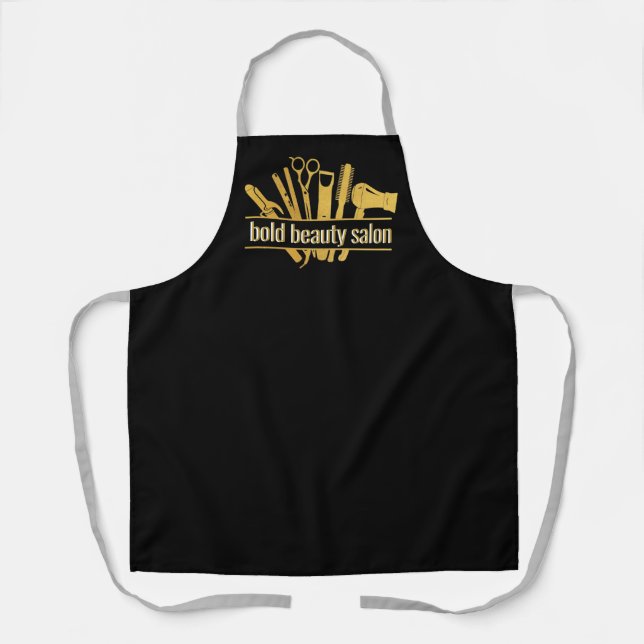 Monogram 14k Gold Beauty Salon Tools Stylist Black Apron (Front)