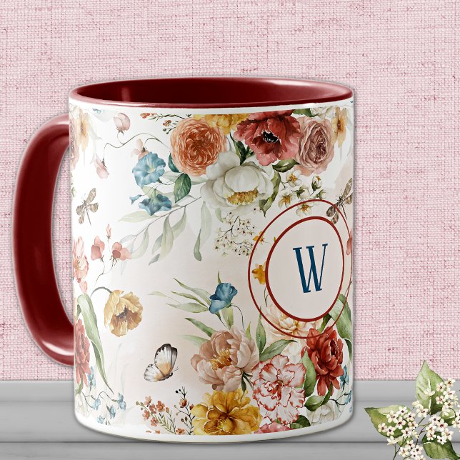 Monogram 1600s Watercolor Florals 11 oz. Combo Mug (Creator Uploaded)