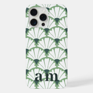 Monogram 2 Initials Green Vintage Pattern iPhone 15 Pro Max Case