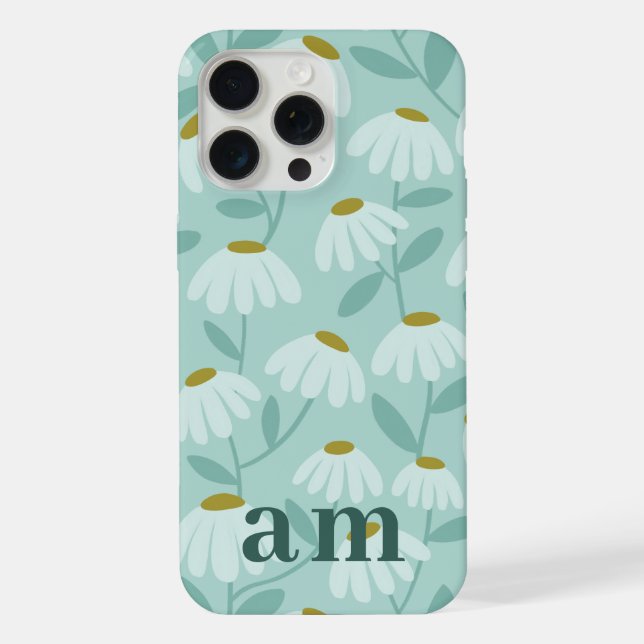 Monogram 2 Initials Teal Blue Floral Pattern iPhone Case (Back)