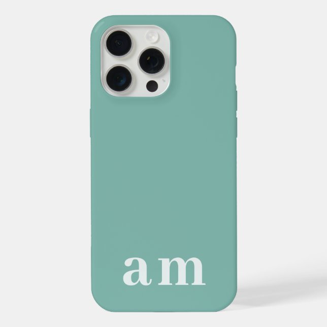 Monogram 2 Initials Teal Blue Minimalist iPhone Case (Back)