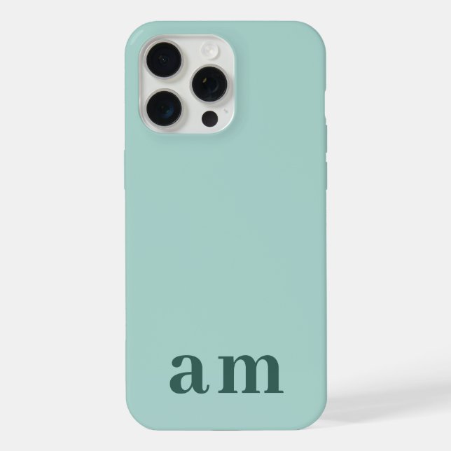 Monogram 2 Initials Teal & Sea Green Minimalist iPhone Case (Back)