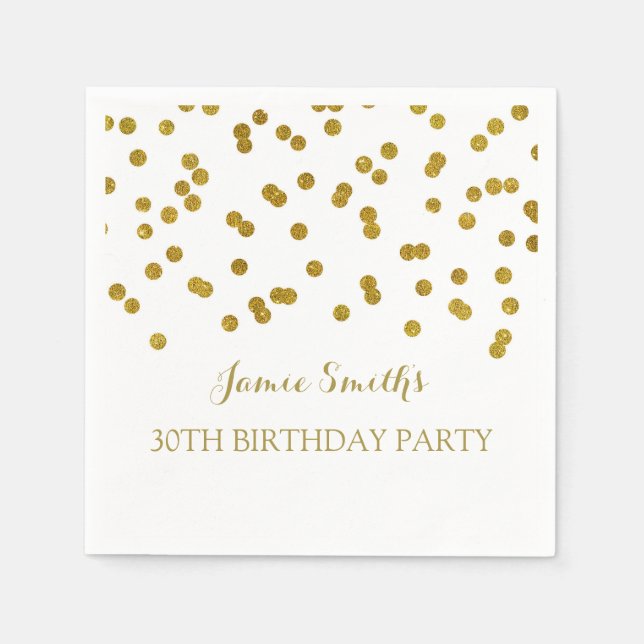 Monogram 30th Birthday Napkin Gold confetti (Front)
