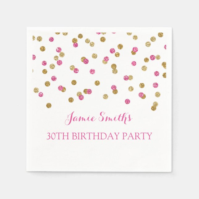 Monogram 30th Birthday Napkin Pink Gold confetti (Front)