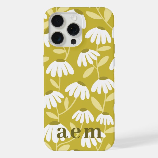 Monogram 3 Initials Dark Gold Floral Pattern iPhone Case (Back)