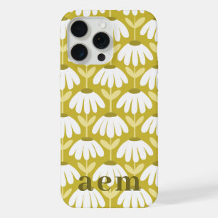 Monogram 3 Initials Dark Gold Vintage Floral iPhone 15 Pro Max Case