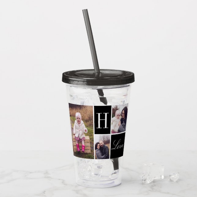 Monogram 3 Photo Collage Acrylic Tumbler (Front Ice)