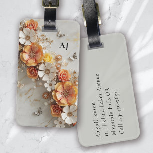 Monogram 3D Butterfly Spring Garden Floral Luggage Tag