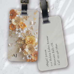Monogram 3D Butterfly Spring Garden Floral Luggage Tag