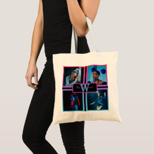 Monogram 4 Photo Script Name Custom Colour Tote Ba
