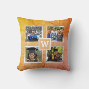 Monogram 4 Photo Template Modern Yellow Cushion