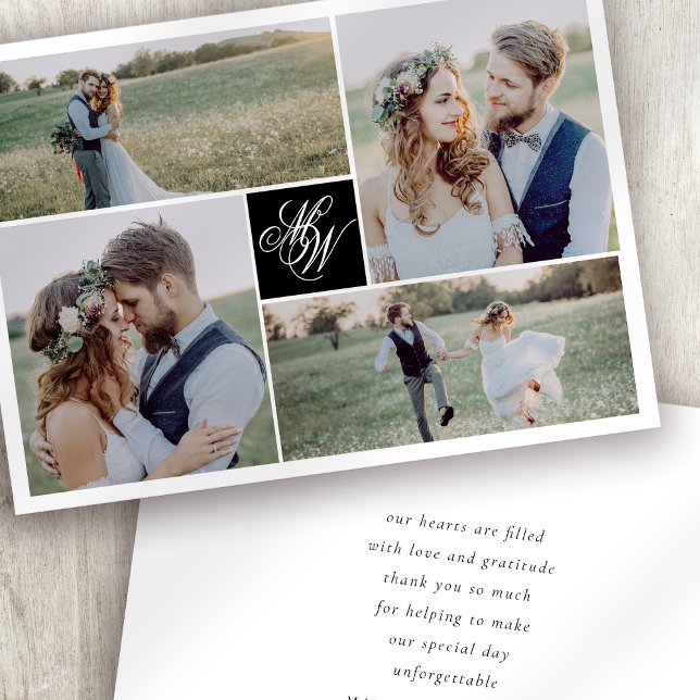Monogram 4 Photo Wedding Thank You Card (Creator Uploaded)