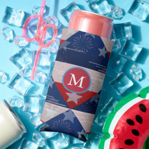 Monogram 4th of July American USA Flag Fireworks Seltzer Can Cooler