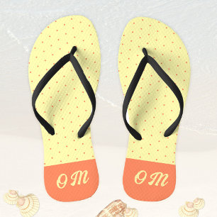 Monogram 50s 60s Retro Pastel Yellow Peach Dots Flip Flops