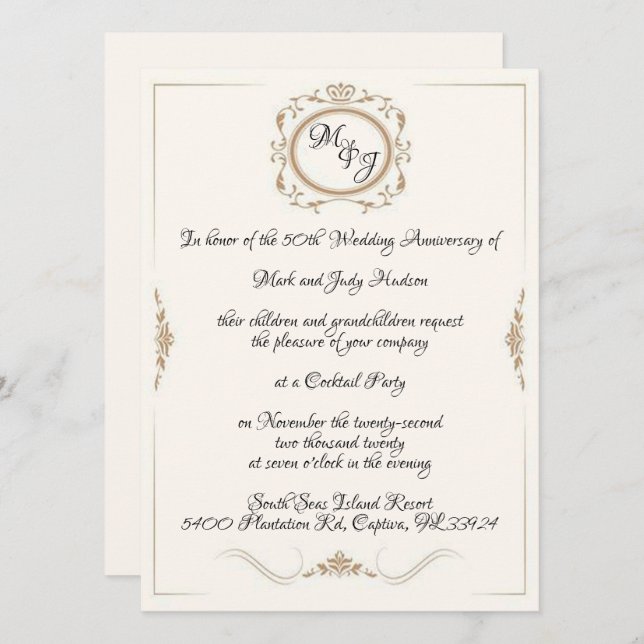 Monogram 50th Anniversary Celebration Invitation (Front/Back)