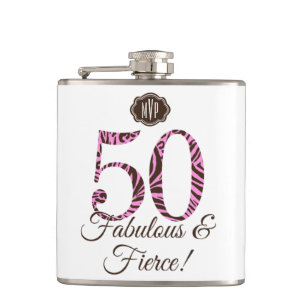 Monogram 50th Birthday Fabulous & Fierce Hip Flask