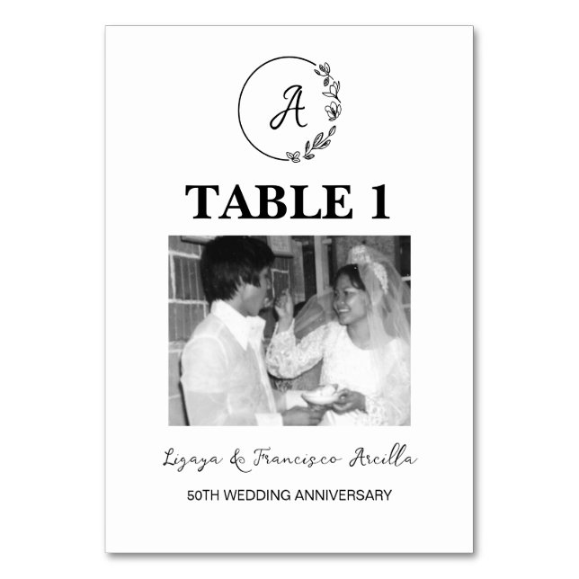 Monogram 50th Wedding Anniversary Custom Photo Table Number (Front)