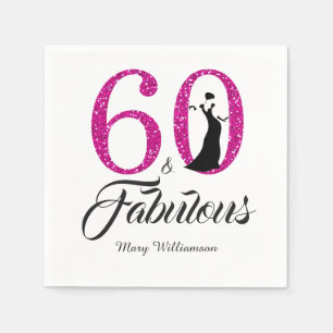 Monogram 60 Fabulous Pink Glitter 60th Birthday Napkin