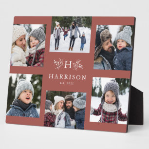 Monogram 6 photo collage family name dusty rose plaque