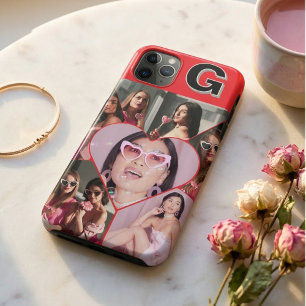 Monogram 6-Photo Collage Teal iPhone Case